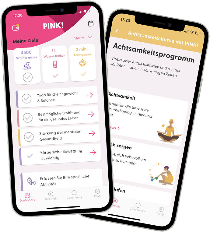 Zwei PINK! Coach App-Screens
