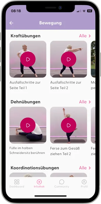App-Screen: Bewegung & Übungen